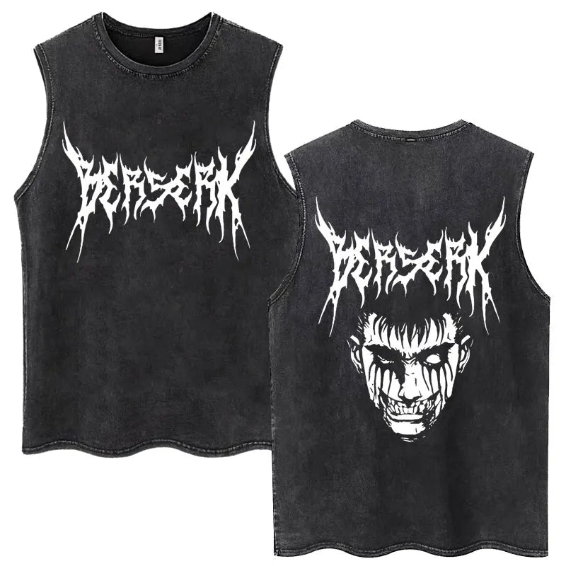 Anime Berserk Guts Washed Harajuku Tank Tops Retro Manga Gatsu Griffith Zodd Sleeveless T Shirts Unisex Cotton Oversized T-Shirt - STAND OUT FLEXSARAH