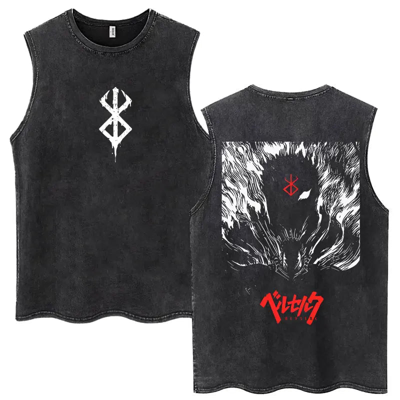 Anime Berserk Guts Washed Harajuku Tank Tops Retro Manga Gatsu Griffith Zodd Sleeveless T Shirts Unisex Cotton Oversized T-Shirt - STAND OUT FLEXSARAH