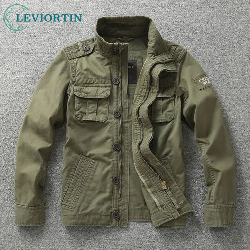 Autumn Men's Military Camouflage Cargo Jackets Multi-Pockets Heavyweight Cotton Outdoor Stand Collar Casual Workwear Jackets Man - STAND OUT FLEXSARAH