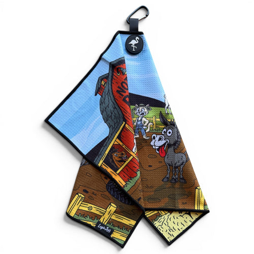 Back Nine Barnyard Golf Towel | 24” x 16” Microfiber Towel | Magnetic Clip & Carabiner | Premium Golf Accessory - STAND OUT FLEXSARAH