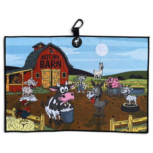 Back Nine Barnyard Golf Towel | 24” x 16” Microfiber Towel | Magnetic Clip & Carabiner | Premium Golf Accessory - STAND OUT FLEXSARAH