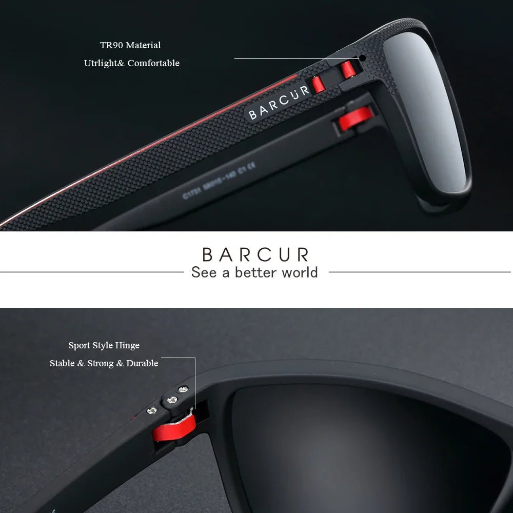 BARCUR Sports Polarized Sunglasses for Men Lightweight TR90 Square Fishing & Travel Eyewear UV400 Protection Men Accessory - STAND OUT FLEXSARAH
