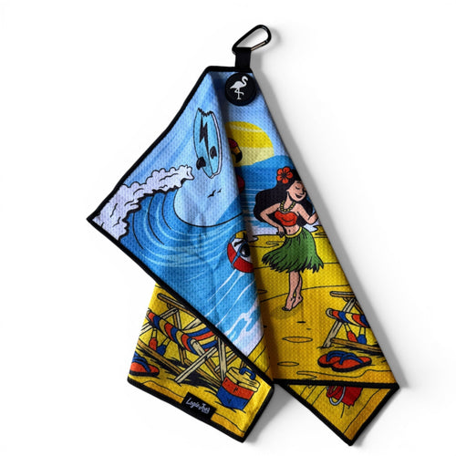 Beach Party Golf Towel | 24” x 16” Microfiber Towel | Magnetic Clip & Carabiner | Premium Golf Accessory - STAND OUT FLEXSARAH