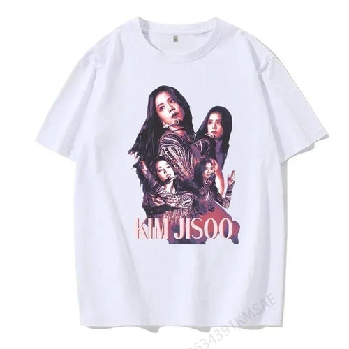Black and Pink Jisoo Picture Printing Comfortable and Breathable Summer Fashion Casual T-shirt Kpop Star Printed T-shirt - STAND OUT FLEXSARAH