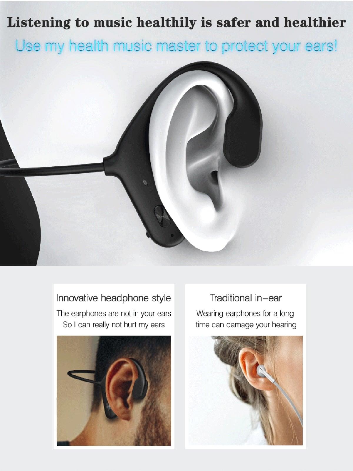 Black Bone Conduction Earphones Wireless Bluetooth 5.0 Waterproof Sports Headphones Noise Reduction Magnetic Headset With Mic Wireless Earbuds With Microphone Bluetooth Headphones Ear Control Hi-Fi Stereo Sound Earphones - STAND OUT FLEXSARAH