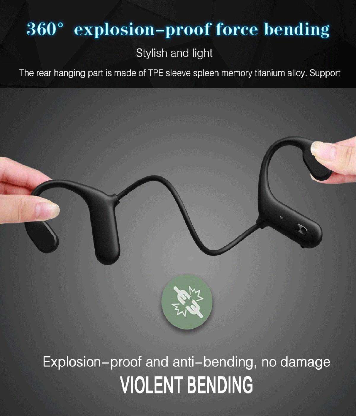 Black Bone Conduction Earphones Wireless Bluetooth 5.0 Waterproof Sports Headphones Noise Reduction Magnetic Headset With Mic Wireless Earbuds With Microphone Bluetooth Headphones Ear Control Hi-Fi Stereo Sound Earphones - STAND OUT FLEXSARAH