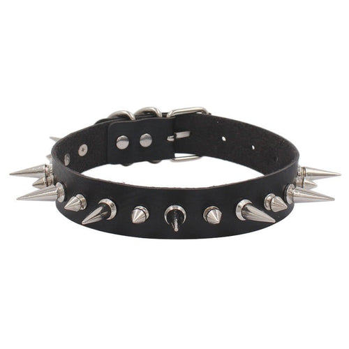 Black Punk Rock Leather Gothic Spike Trend Necklaces - STAND OUT FLEXSARAH