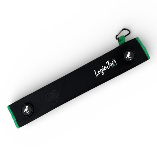 Black/Green Magnetic Golf Cart Strap Sleeve | Neoprene Rubber | Dual Accessory Magnets | Glove Holder | Carabiner Bag Attachment | 18.5 x 3.5 in - STAND OUT FLEXSARAH