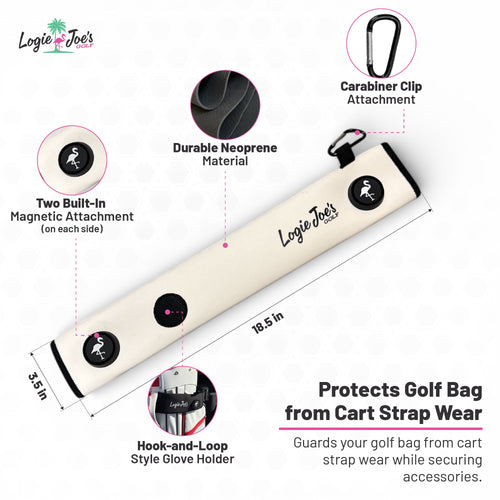Black/Pink Magnetic Golf Cart Strap Sleeve | Neoprene Rubber | Dual Accessory Magnets | Glove Holder | Carabiner Bag Attachment | 18.5 x 3.5 in - STAND OUT FLEXSARAH