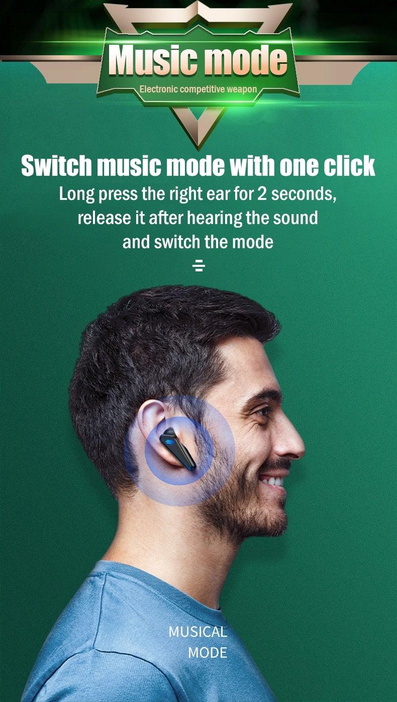 Bluetooth 5.0 Gaming Headset Workout Music Earphones Earbuds With Mic Bass Audio Quality Sound Wireless Headphones Sports Headphones Wearable Sweatproof Easy Pairing Headset For Sport Black - STAND OUT FLEXSARAH