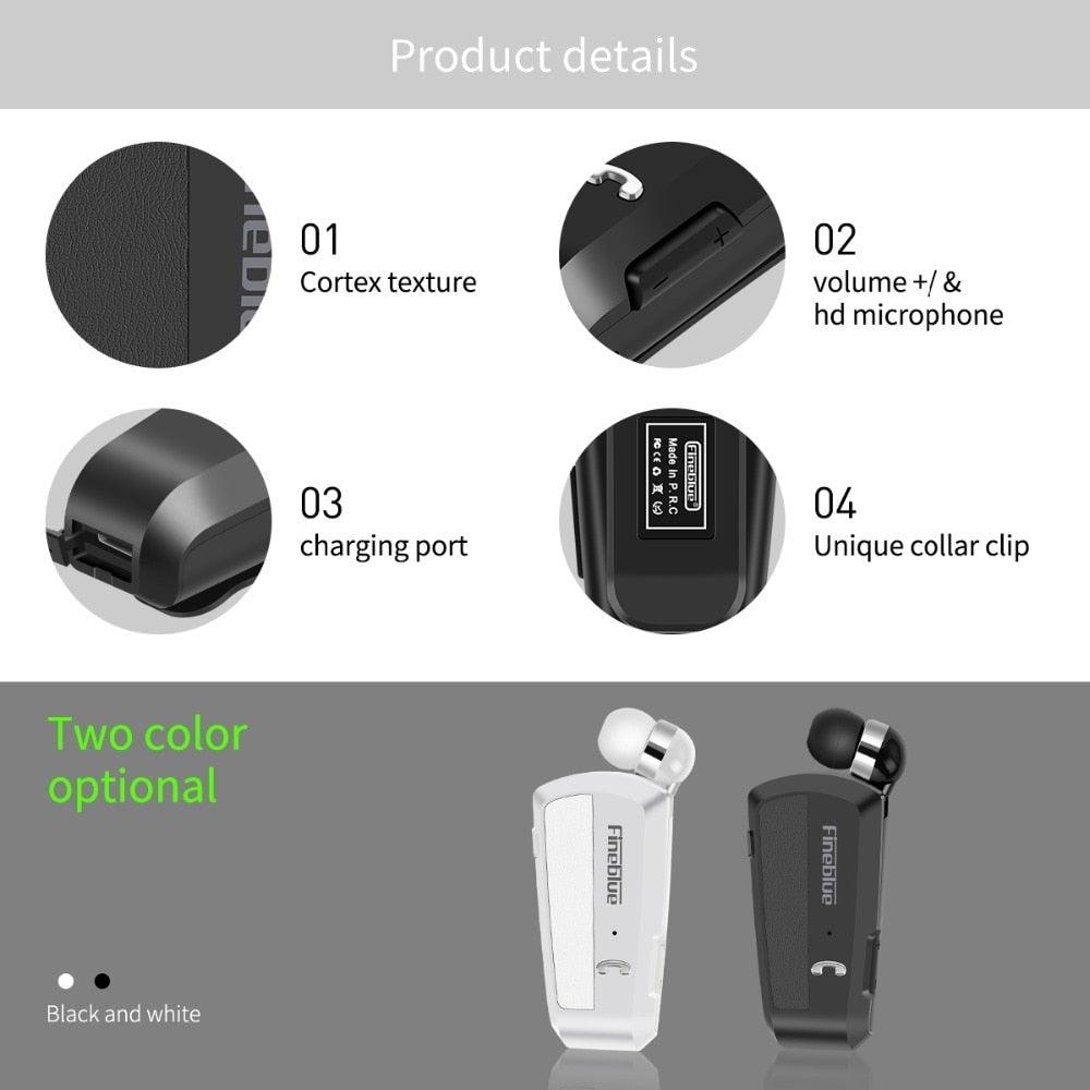 Business Black Wireless Bluetooth Collar Clip Headset Sport Driver Vibration Earphone Clip Bluetooth MP3 Player Sports Headphones Wireless Wearable Music Player For Running Gym - STAND OUT FLEXSARAH