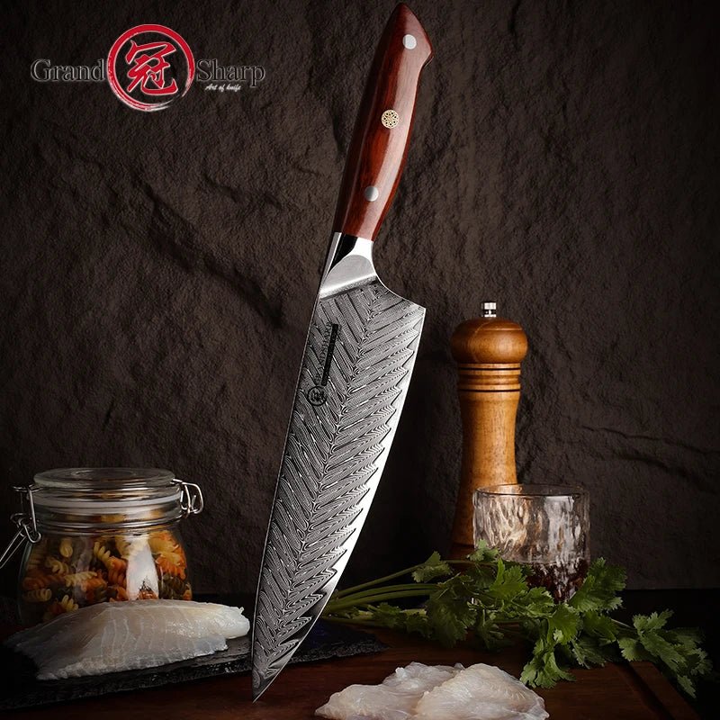 Chef Knife 67 Layers Japanese Damascus Kitchen Knives AUS10 Japanese Damascus Steel Slaughter Cooking Home Tools Rosewood Handle - STAND OUT FLEXSARAH