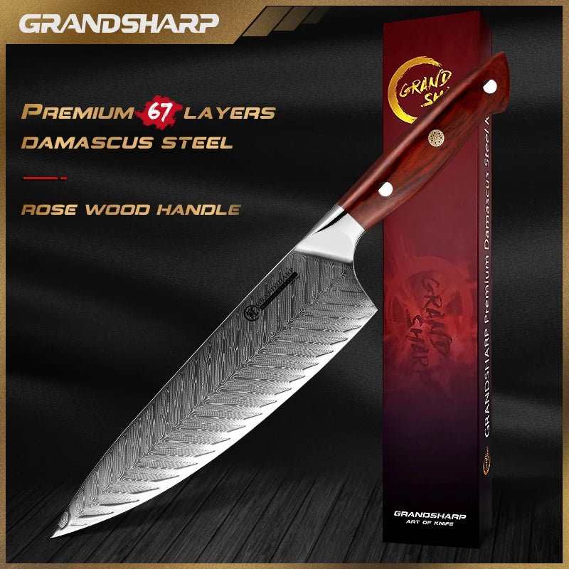 Chef Knife 67 Layers Japanese Damascus Kitchen Knives AUS10 Japanese Damascus Steel Slaughter Cooking Home Tools Rosewood Handle - STAND OUT FLEXSARAH