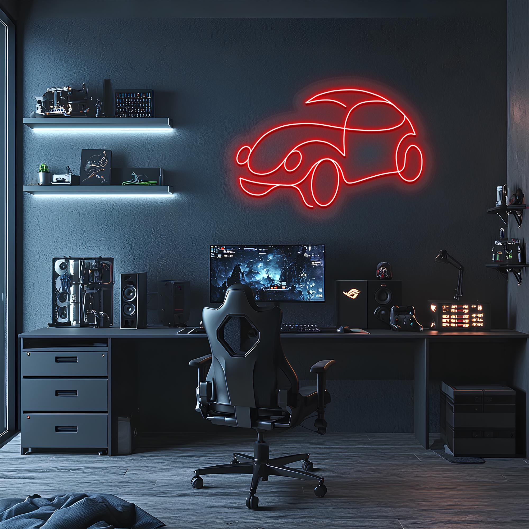Classic Car Neon Sign: Red LED Wall Decor with Dimmer - STAND OUT FLEXSARAH