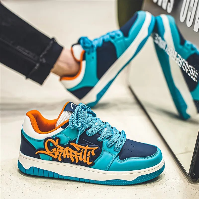 Fashion Blue Designer Skateboard Shoes Men Streetwear Hip hop Sneakers Men Luxury Platform Skateboard Sneakers Men basket homme - STAND OUT FLEXSARAH