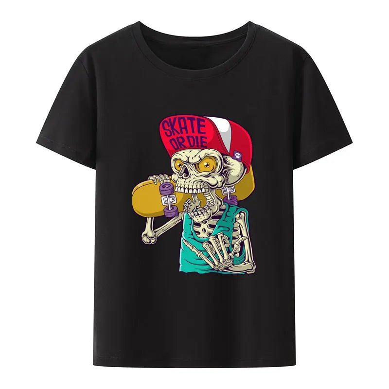Funny Skull Skateboard Print T Shirt Gothic Aesthetics Humor Character Nostalgia New Style Comics Loose Short Sleeve Streetwear - STAND OUT FLEXSARAH