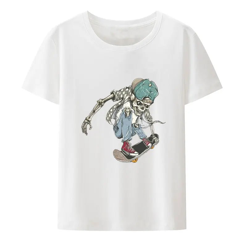 Funny Skull Skateboard Print T Shirt Gothic Aesthetics Humor Character Nostalgia New Style Comics Loose Short Sleeve Streetwear - STAND OUT FLEXSARAH