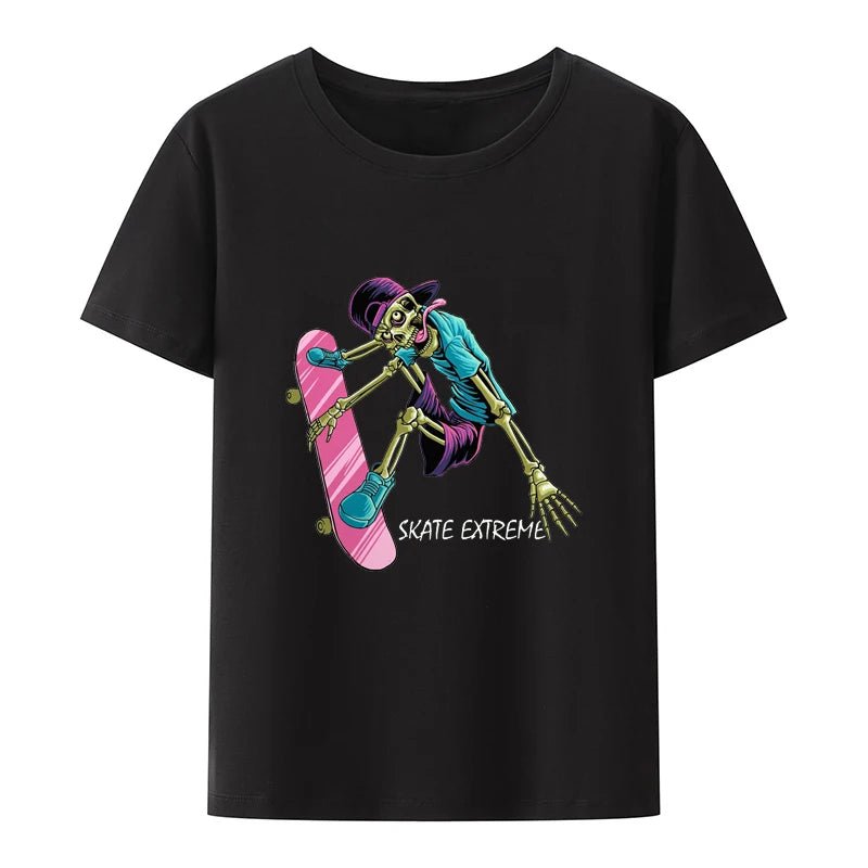 Funny Skull Skateboard Print T Shirt Gothic Aesthetics Humor Character Nostalgia New Style Comics Loose Short Sleeve Streetwear - STAND OUT FLEXSARAH