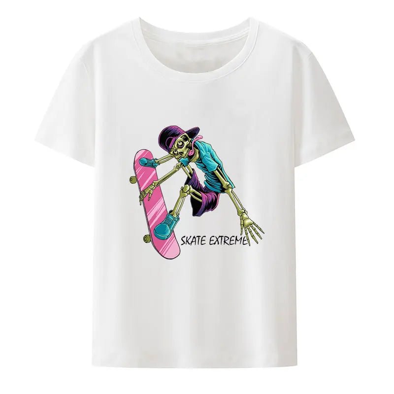 Funny Skull Skateboard Print T Shirt Gothic Aesthetics Humor Character Nostalgia New Style Comics Loose Short Sleeve Streetwear - STAND OUT FLEXSARAH
