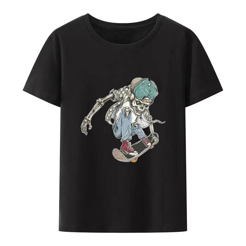 Funny Skull Skateboard Print T Shirt Gothic Aesthetics Humor Character Nostalgia New Style Comics Loose Short Sleeve Streetwear - STAND OUT FLEXSARAH