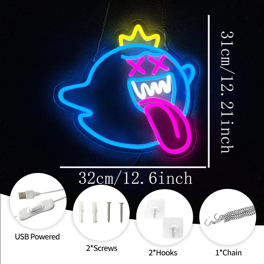Ghost Led Neon Sign, Retro Arcade Wall Aesthetic Operation Light, Usb Powered, Used For Bar, Club, Game Room, Family Party Decor - STAND OUT FLEXSARAH