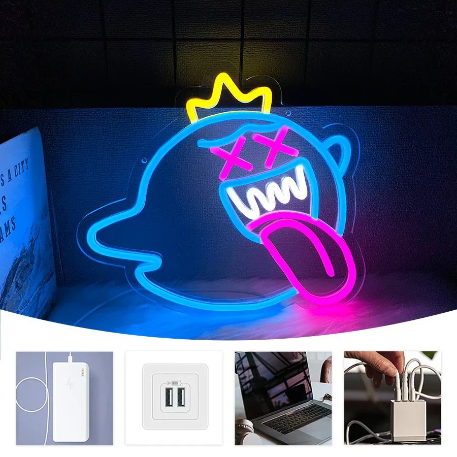 Ghost Led Neon Sign, Retro Arcade Wall Aesthetic Operation Light, Usb Powered, Used For Bar, Club, Game Room, Family Party Decor - STAND OUT FLEXSARAH