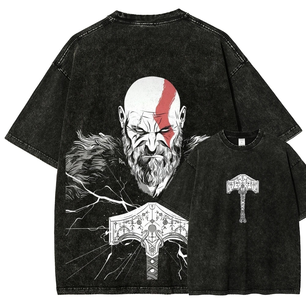 God of War Washed T-shirt 2026 New Model personality Clothes shirt Year round clothing Retro Fashion Vintage Loose high quality - STAND OUT FLEXSARAH