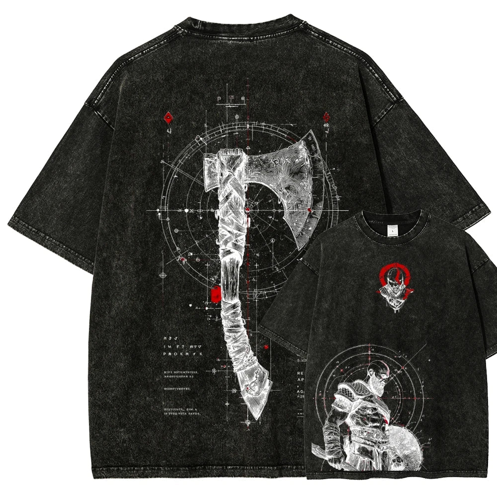 God of War Washed T-shirt 2026 New Model personality Clothes shirt Year round clothing Retro Fashion Vintage Loose high quality - STAND OUT FLEXSARAH