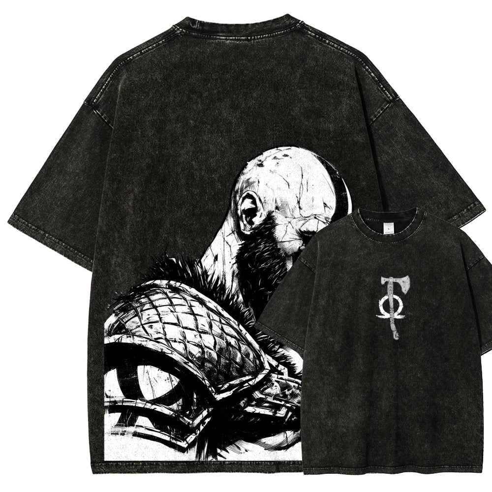 God of War Washed T-shirt 2026 New Model personality Clothes shirt Year round clothing Retro Fashion Vintage Loose high quality - STAND OUT FLEXSARAH