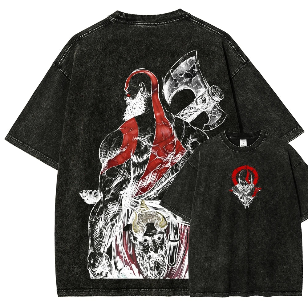 God of War Washed T-shirt 2026 New Model personality Clothes shirt Year round clothing Retro Fashion Vintage Loose high quality - STAND OUT FLEXSARAH