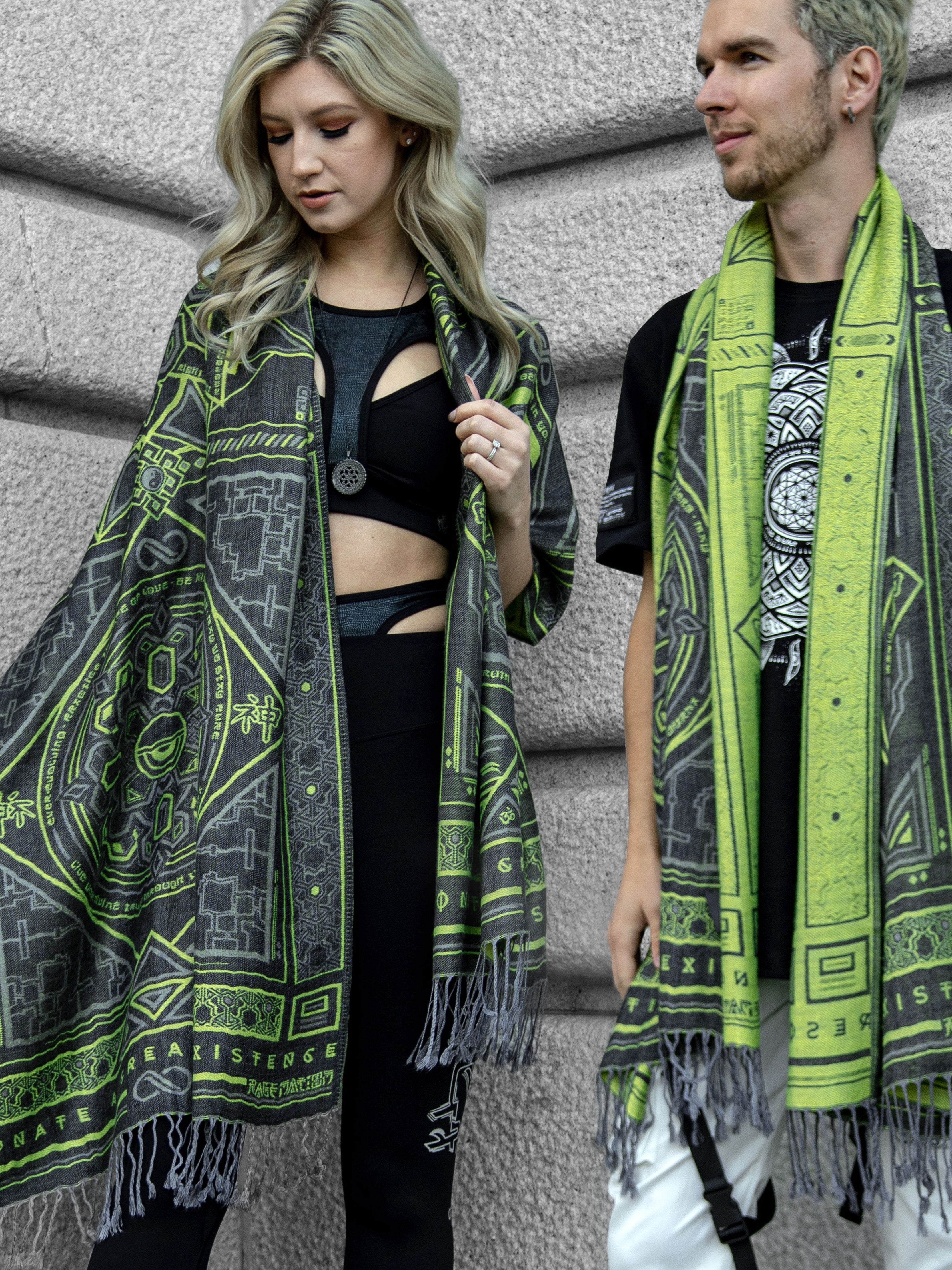 DHARMA V2 • Grey/Neon Yellow Festival Shawl