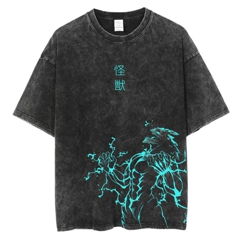 Hot Anime Kaiju No 8 Cool Graphic Tshirt Men Oversized Cotton T-shirts Vintage Washed T Shirt Harajuku Male Manga Casual Tops - STAND OUT FLEXSARAH