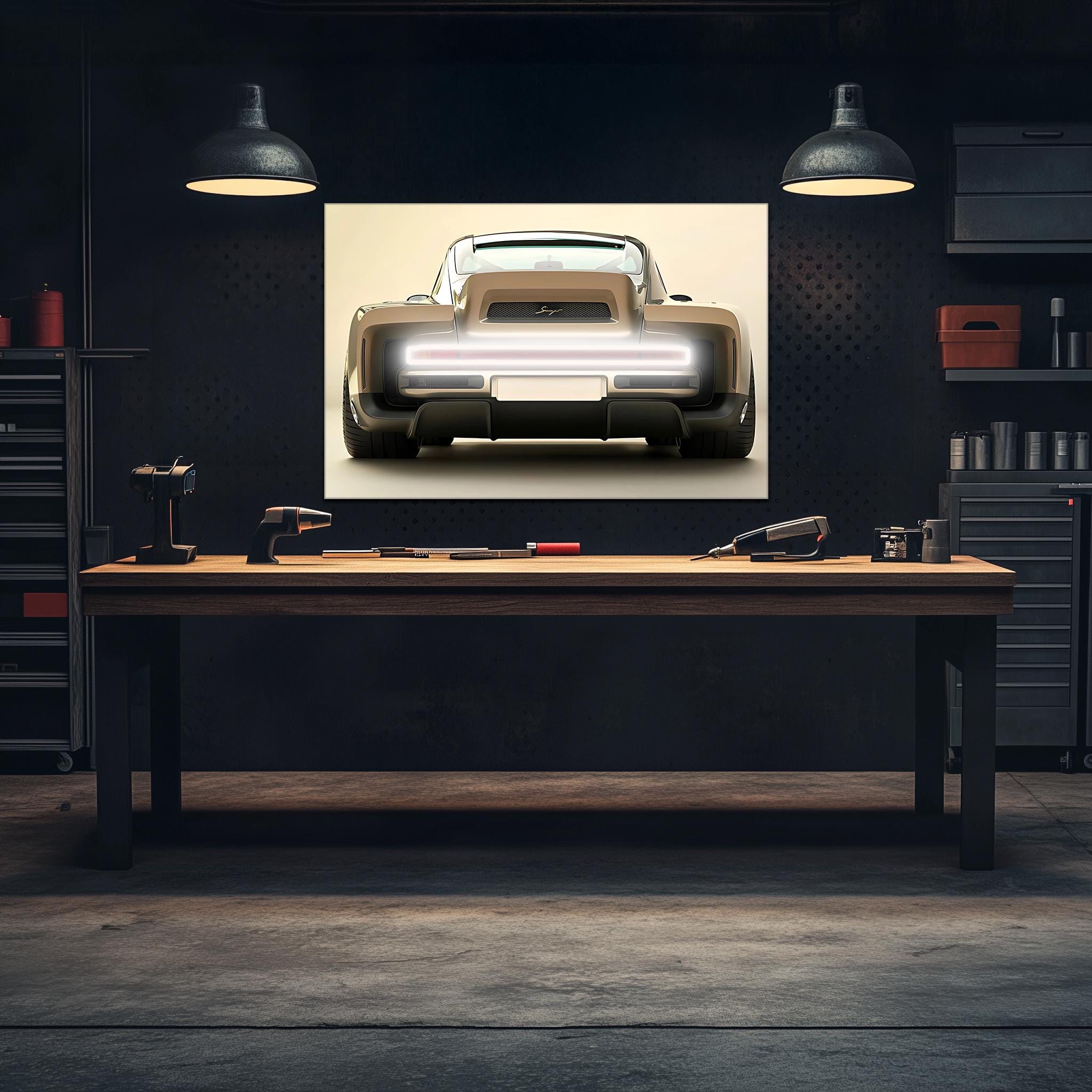 Retro Futuristic Car Neon Wall Art - UV Printed LED Plexiglass Sign for Garage, Man Cave & Showroom - Adjustable Light and Free Shipping