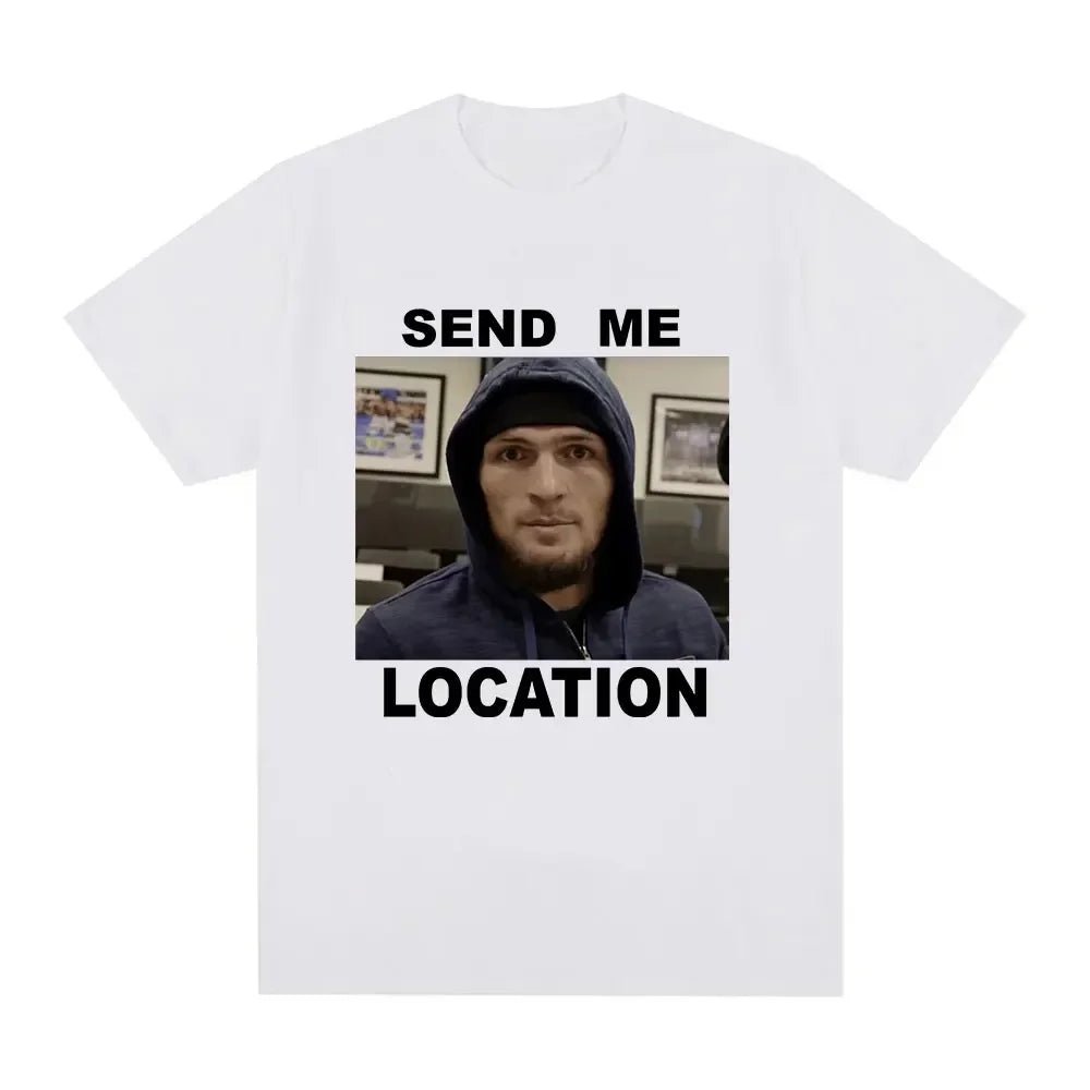 Khabib Send Me Location Graphic T Shirt Fashion Harajuku Short Sleeve T Shirts Hip Hop Vintage Cotton Oversized Tee Shirt Unisex - STAND OUT FLEXSARAH