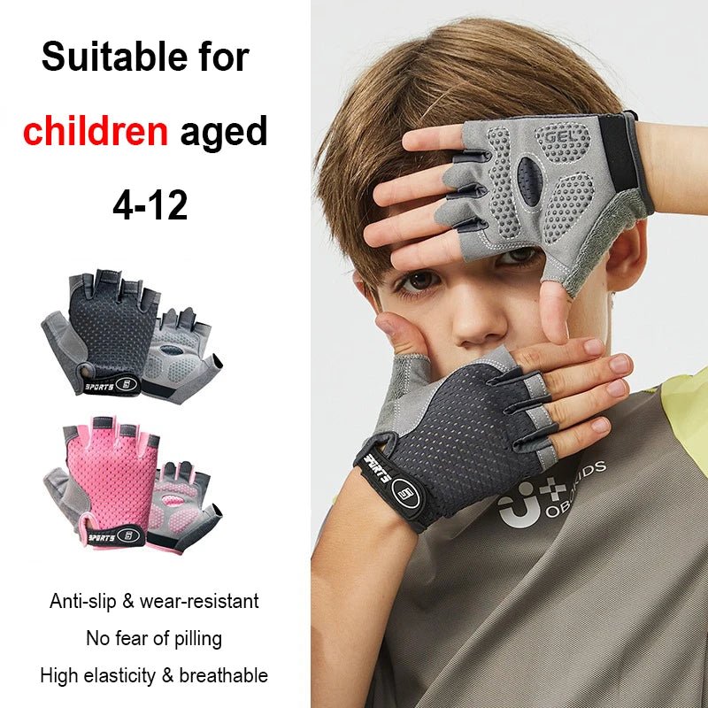 Kids Cycling Skateboard Gloves Anti-Slip Summer Spring Sports Breathable Half-Finger Gloves Shock-Absorbing Children Aged 4-12 - STAND OUT FLEXSARAH