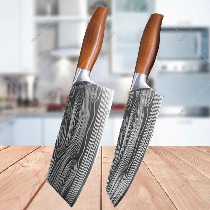 Kitchen Knife Damascus Pattern Japanese Chef Knife Stainless Steel Cleaver Butcher Knife Slicing Chopping Cutter Cooking Tool - STAND OUT FLEXSARAH