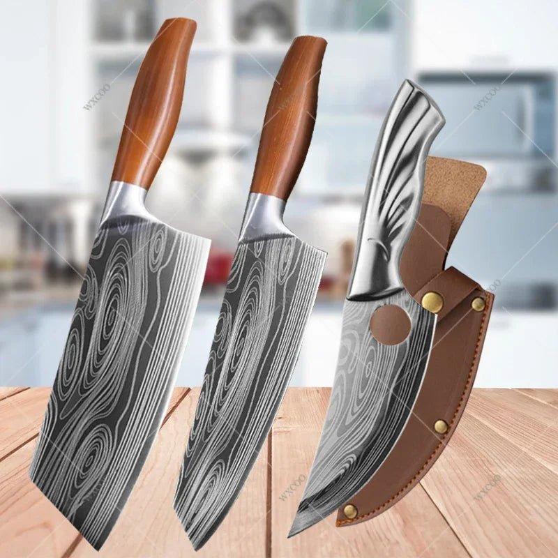 Kitchen Knife Damascus Pattern Japanese Chef Knife Stainless Steel Cleaver Butcher Knife Slicing Chopping Cutter Cooking Tool - STAND OUT FLEXSARAH