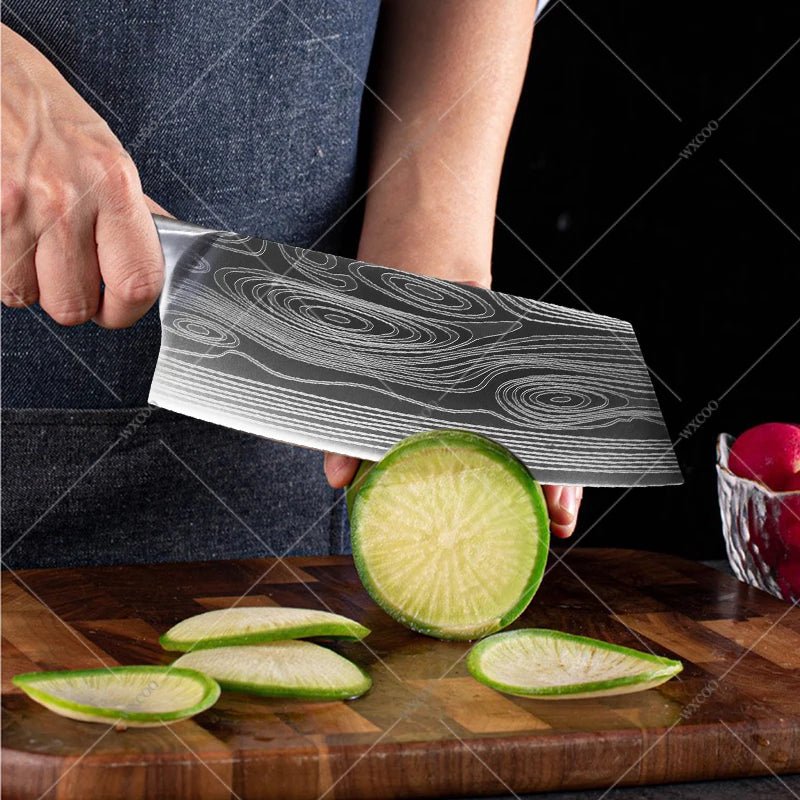 Kitchen Knife Damascus Pattern Japanese Chef Knife Stainless Steel Cleaver Butcher Knife Slicing Chopping Cutter Cooking Tool - STAND OUT FLEXSARAH