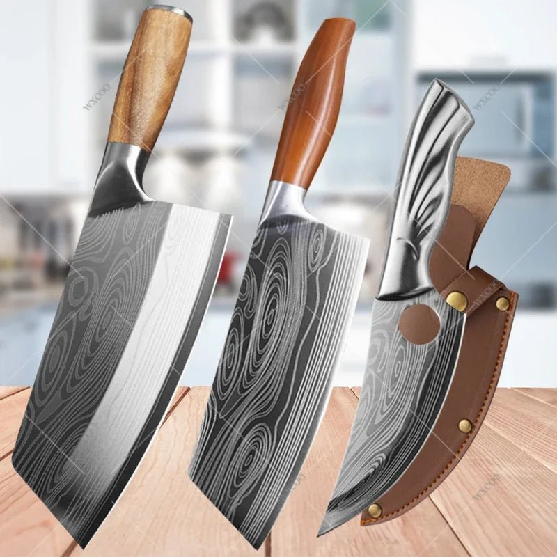 Kitchen Knife Damascus Pattern Japanese Chef Knife Stainless Steel Cleaver Butcher Knife Slicing Chopping Cutter Cooking Tool - STAND OUT FLEXSARAH