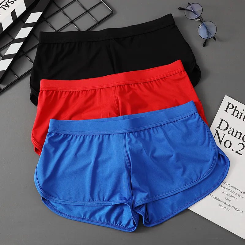 Men's boxers underwear side slit shorts bikini men low waist sexy ultra-thin ice silk underwear for men - STAND OUT FLEXSARAH