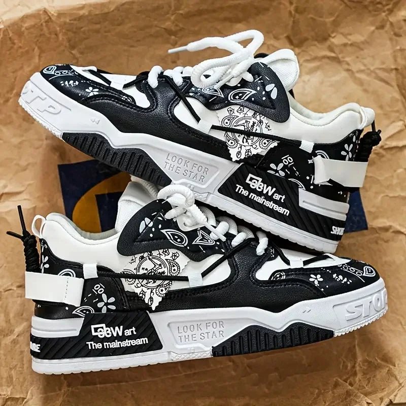 Men's New Classic Black-White Contrast Retro Streetwear Skateboard Shoes Suitable for Daily Commuting And Street Style Outfits - STAND OUT FLEXSARAH