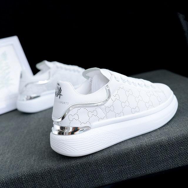 New Fashion White High Quality Women's White Thick Soled Sports Casual Couple Shoes Summer Lace-Up Trainers Gym Tennis Running Breathable High Quality Sneakers - STAND OUT FLEXSARAH