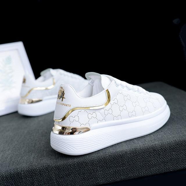New Fashion White High Quality Women's White Thick Soled Sports Casual Couple Shoes Summer Lace-Up Trainers Gym Tennis Running Breathable High Quality Sneakers - STAND OUT FLEXSARAH
