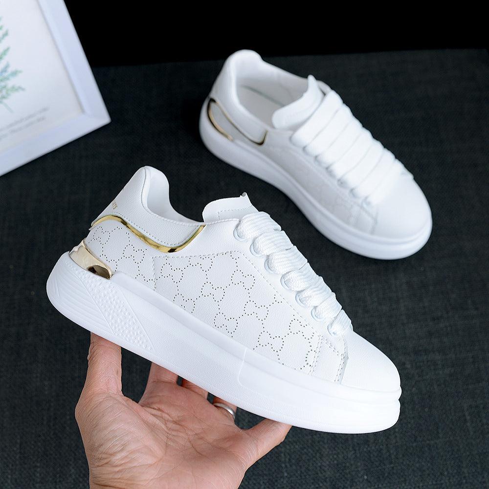 New Fashion White High Quality Women's White Thick Soled Sports Casual Couple Shoes Summer Lace-Up Trainers Gym Tennis Running Breathable High Quality Sneakers - STAND OUT FLEXSARAH