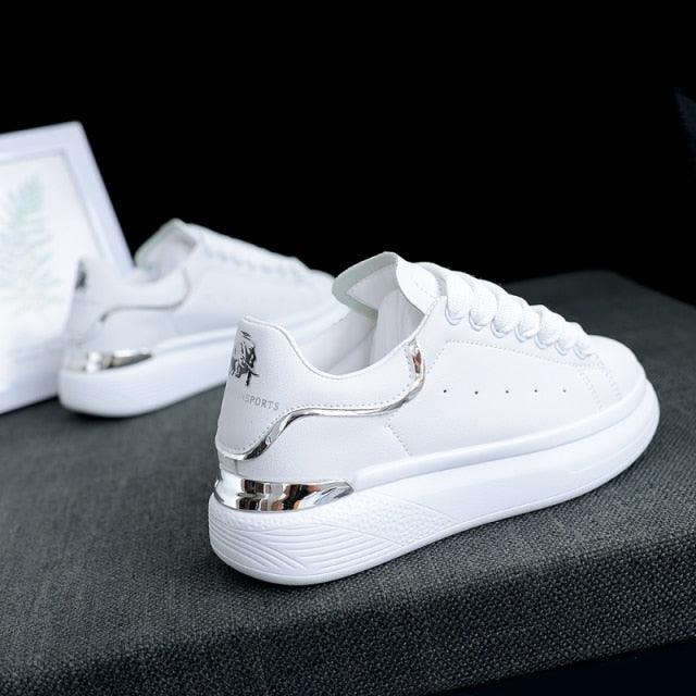 New Fashion White High Quality Women's White Thick Soled Sports Casual Couple Shoes Summer Lace-Up Trainers Gym Tennis Running Breathable High Quality Sneakers - STAND OUT FLEXSARAH