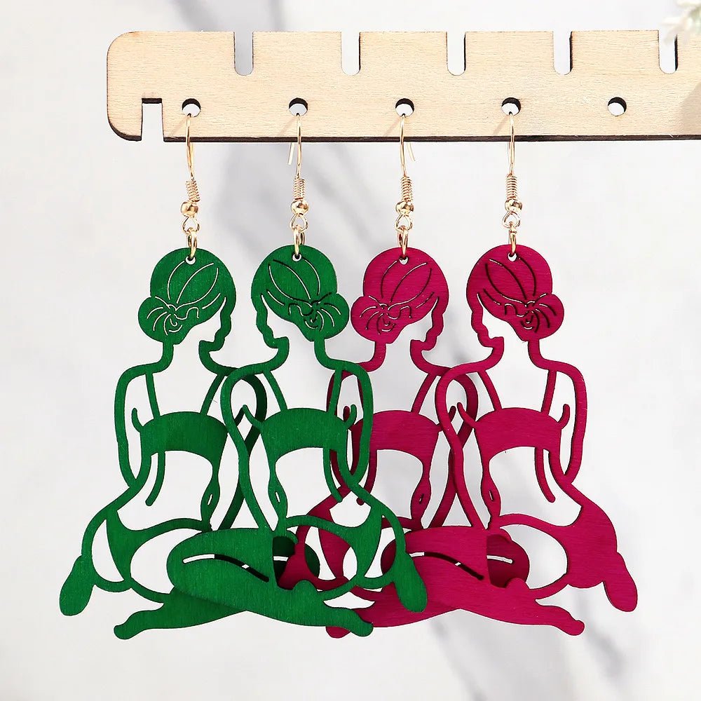 New Hollow Sexy Bikini Lady Wooden Long Earrings for Women Creative Colorful Wood Yoga Statue Drop Earring Trendy Jewelry Gift - STAND OUT FLEXSARAH
