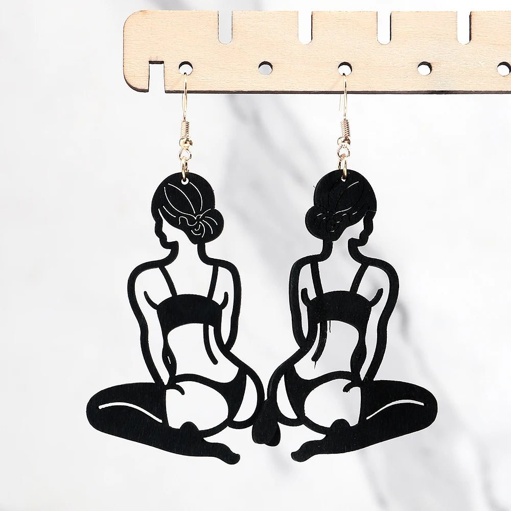 New Hollow Sexy Bikini Lady Wooden Long Earrings for Women Creative Colorful Wood Yoga Statue Drop Earring Trendy Jewelry Gift - STAND OUT FLEXSARAH