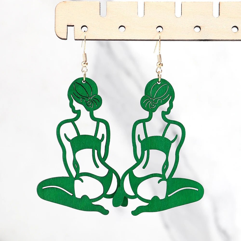 New Hollow Sexy Bikini Lady Wooden Long Earrings for Women Creative Colorful Wood Yoga Statue Drop Earring Trendy Jewelry Gift - STAND OUT FLEXSARAH