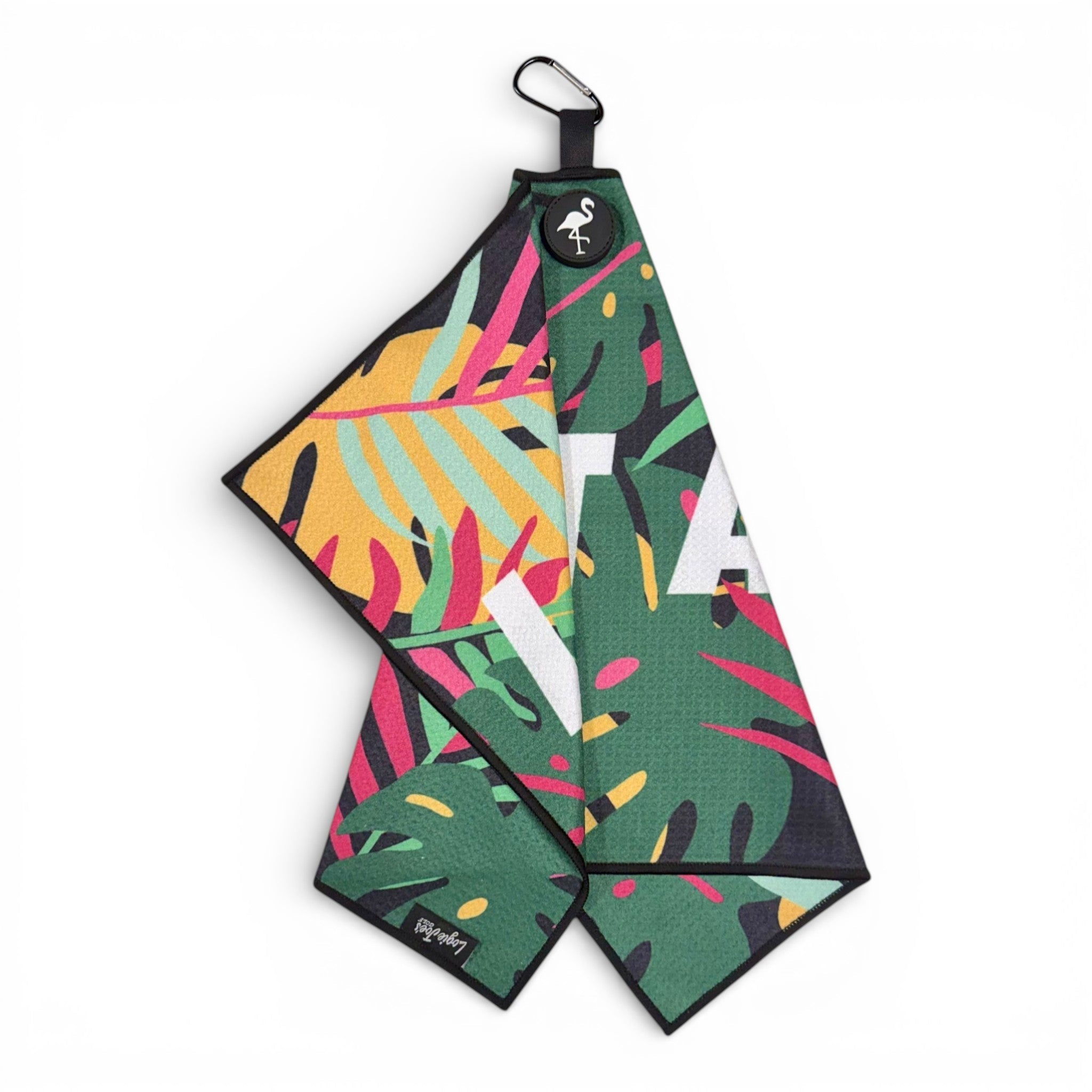 Novelty Tropical Golf Towel | Premium Double-Sided Microfiber | Heavy-Duty Magnetic Towel with Carabiner Clip | 24 x 16 in - STAND OUT FLEXSARAH