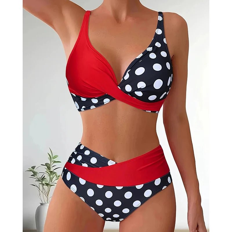 Patchwork Polka Dot Printed Bathing Suit Women Irregular High Waist Bikini Set Summer 2025 New Fashion Beach Swimwear Two Piece - STAND OUT FLEXSARAH